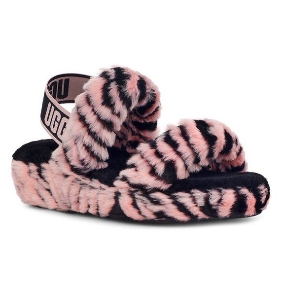 UGG Shoes - UGG Oh Yeah Pink Scallop Tiger Slippers NWT $110 Pink Black Women's Size 5